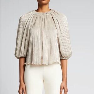 NWOT Jonathan Simkhai Alexandra Puff-Sleeve Plisse Blouse
